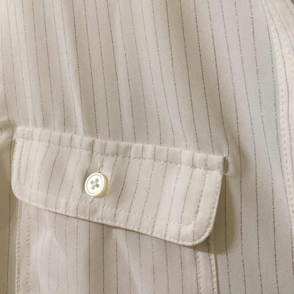 Ann Taylor Loft Cream Shimmer Pinstripe Blouse - Picture 3 of 13